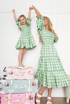 Mommy and me dress photoshoot green vichy check matching outfits mother ... - £30.94 GBP