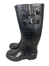 Chooka Signature Womens Crocodilia Rain Boots Size 7 Black Rubber - £21.26 GBP