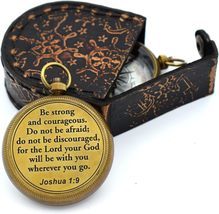 Be Strong and Courageous Engraved Brass Compass with Wooden Keepsake Box... - $25.73+