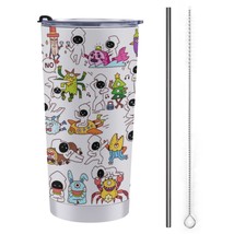 Mondxflaur Cartoon Funny Steel Thermal Mug Thermos with Straw for Coffee - £16.77 GBP
