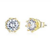 Authentic 925 Sterling Silver Classic Clear Cubic Zircon Small Stud Earrings for - £20.61 GBP