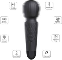 Personal Wand Massager for Women - 20 Patterns 9 Speeds - with Memory (Black) - £15.21 GBP
