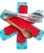 Pioneer Woman Utensil Set ~ 1-Acacia Spoon ~ 1-Nylon Spoon ~ 2-Felt Prot... - $20.00