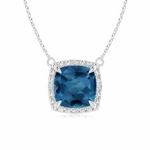 Authenticity Guarantee 
ANGARA Claw-Set Cushion London Blue Topaz Beaded Halo... - £423.73 GBP