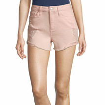 Ymi Women&#39;s Juniors High Rise Shortie Shorts Size 11 Blush Destructed Denim New - £18.99 GBP