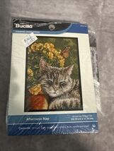 Bucilla Afternoon Nap Counted Cross Stitch Kit Craft Kitty Cat 5" x 7" O... - $9.89