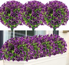 Greenrain 18 Bundles Artificial Flowers Uv Resistant Fake Plants Outdoor, Purple - £43.95 GBP