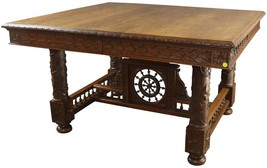 Dining Table Brittany Antique Carved Ship Wheel Grapes Extending Chestnut - $3,479.00