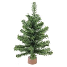 18&quot;Unlit Mini Canadian Pine Medium Artificial Christmas Tree with Faux Wood Base - £22.41 GBP