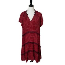 Anthropologie Robin Tiered Ruffle Short Dress Red V Neck Women Size 1X - £53.02 GBP