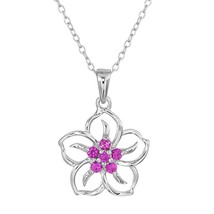 925 Sterling Silber Runde Rosa Saphir Blume Anhänger Halskette Mit Kette - £47.61 GBP