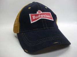 Budweiser Beer Factory Distressed Hat Blue Yellow Snapback Trucker Cap - £15.94 GBP