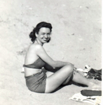 Young Woman Swimwear On Beach Found Snapshot Antique Vintage Photograph - $14.36