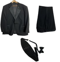 Neil Allyn Black Wool Tuxedo Jacket 48L Pants Inseam 31 Cumberbund Tie F... - £66.03 GBP