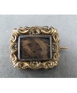 Victorian Mourning Brooch Woven Hair 9k Gold Front Fancy Frame C Catch Tube - $247.49
