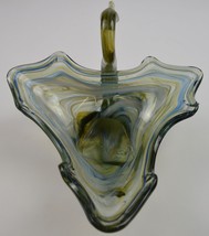 Vintage Art Glass Green, Blue &amp; White Swan Shaped Planter Home Decor Collectible - £27.48 GBP