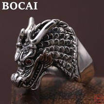 S925 Sterling Silver Rings  Retro Personality Trend Domineering Opening Dragon H - £56.29 GBP