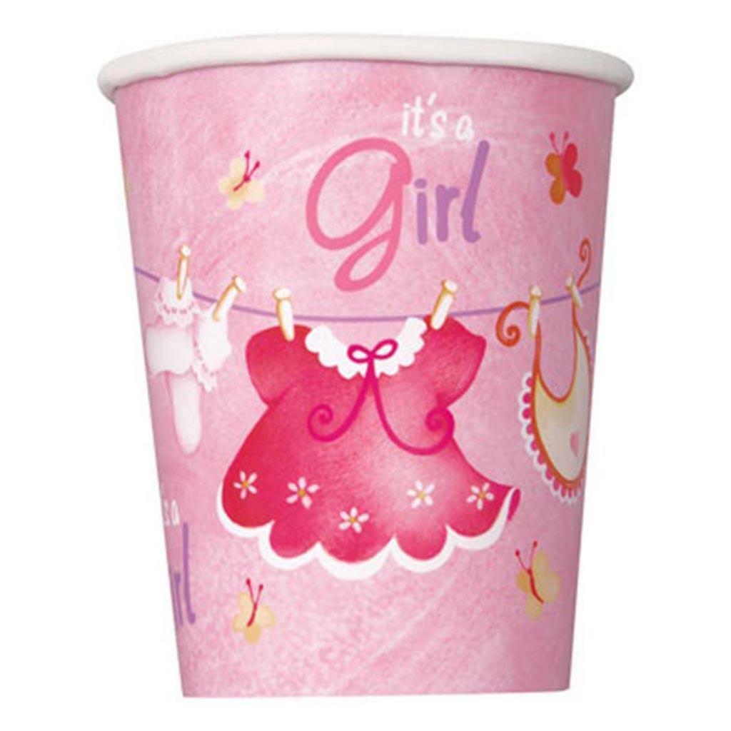 Pink Clothesline Baby Shower 9 oz Paper Cups 8 Ct Birthday Party Supplie... - $2.95