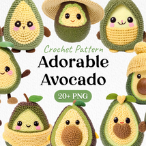Bundle Crochet Pattern Adorable Avocado Clipart PNG - £2.38 GBP