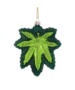CANNABIS CHRISTMAS TREE ORNAMENT 4.5&quot; Glass Green Glitter Pot Leaf Marij... - $26.22 CAD
