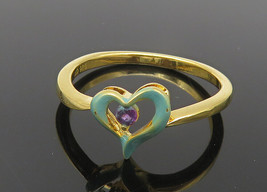 925 Sterling Silver - Petite Amethyst Open Love Heart Band Ring Sz 7 - R... - $32.30 CAD