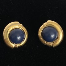 1980s Vintage EVOKE Stud Earrings Dark Blue &amp; Gold Tone Fashion Jewelry - £10.34 GBP