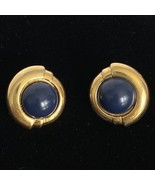 1980s Vintage EVOKE Stud Earrings Dark Blue &amp; Gold Tone Fashion Jewelry - £10.19 GBP