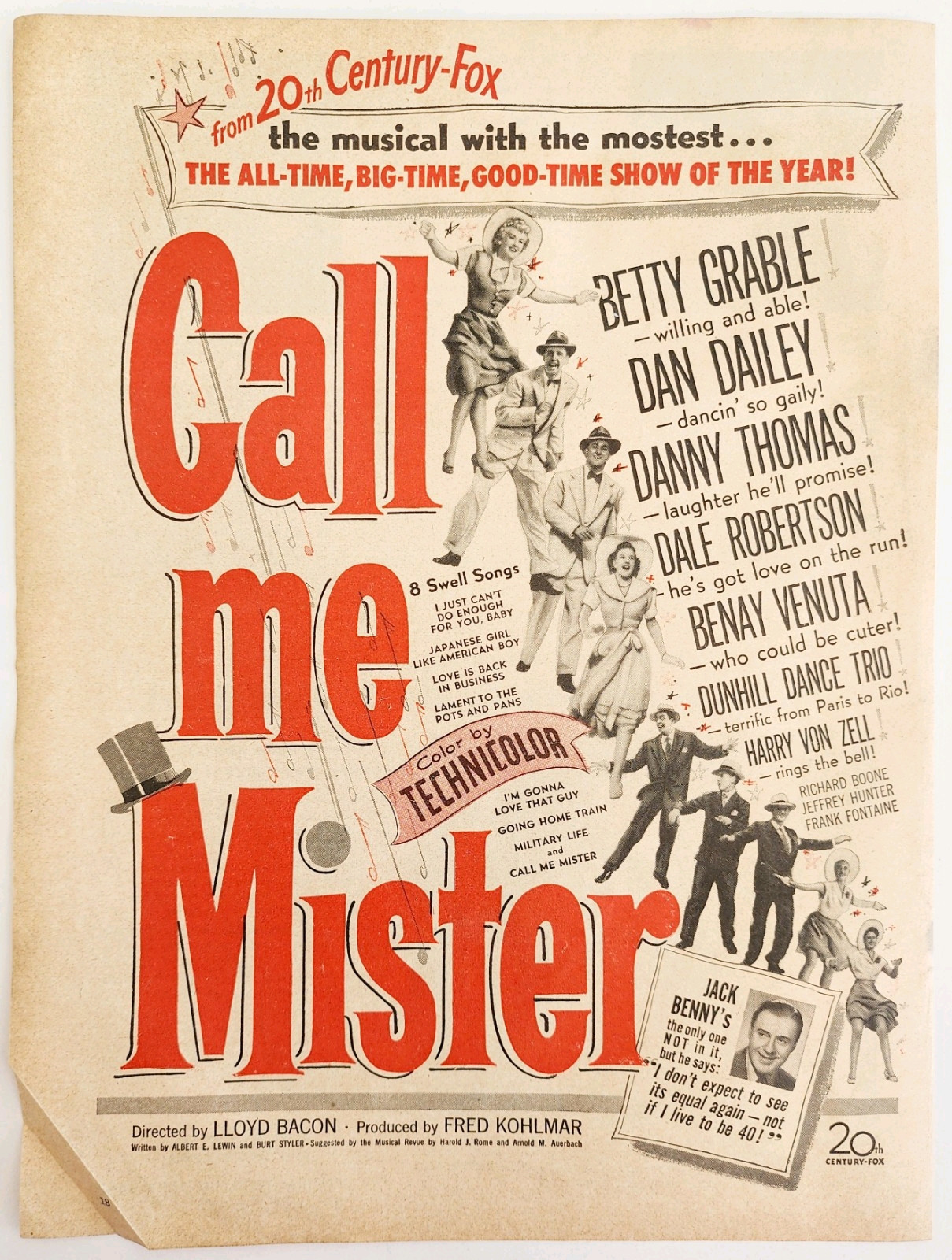 1951 Call Me Mister Movie Advertisement Betty Grable Musical Jack Benny DWY12 Item image 2
