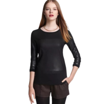 Womens Size Large Theory Black Henroa G Faux Leather Long Sleeve Encase Top - $42.13