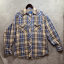 Wrangler pearl snap shirt size large western plaid blue vtg - $10.40