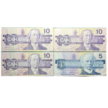 Canadian Currency 3x $10 1989 &amp; 1x $5 1986 Bank Of Canada Notes.  20220120 - $54.99