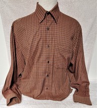 L- Minos Brown Multicolor L/S Button Up Shirt 46&quot; Woven in Spain - £6.25 GBP