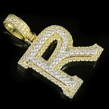 2.00 CT Real Moissanite R Initial Letter Charm Pendant 14K Yellow Gold P... - £100.51 GBP