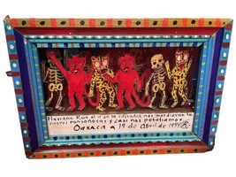 Mexican Folk Art Fabulous Dance Shrine Box With Devils Skeletons &amp; Jaguars - $200.00