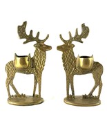 Pair Of Dept 56 Vintage Brass Reindeer Deer Candle Holders 6” Tall - $54.44 CAD