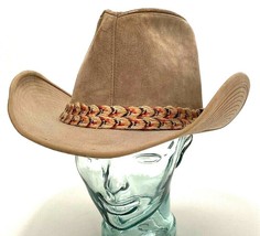 70&#39;s Cowboy Western RESISTOL Tan 7 1/4 Cowboy Hat-Suede Leather-Hatband - £53.13 GBP