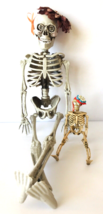 2 Skeletons Ready for Halloween Party with Fascinator Hats 16&quot; &amp; 6&quot; Spooky Dolls - £15.29 GBP