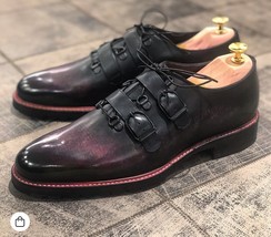 New Handmade Men&#39;s New Men Dark Maroon Shoe, Men&#39;s Leather Strips Lace Up Dress  - £115.80 GBP