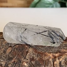 Black Tourmaline Rutile Clear Quartz Crystal Point Wand Rounded Base 2.25&quot; 28g - $15.87