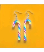 Rainbow Candy Cane  Christmas  Earrings Fun Jewelry  - $6.76