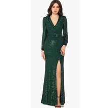 Xscape Womens 4 Hunter Green V Neck Long Sleeve Sequined Gown NWT BC50 - £94.30 GBP