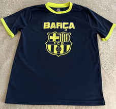 FCB Barca Barcelona Boys Navy Blue Neon Yellow Short Sleeve Shirt XL 14-16 - $12.25