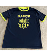 FCB Barca Barcelona Boys Navy Blue Neon Yellow Short Sleeve Shirt XL 14-16 - $16.63 CAD