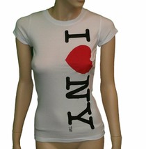 I Love NY New York Womens T-Shirt Cap Sleeve Vertical Heart White - £11.14 GBP