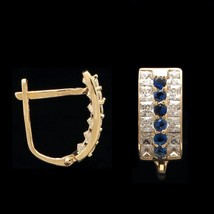 2CT Princesa Azul Zafiro Imitación Diamante Pendientes 14k Oro Amarillo Chapado - £139.82 GBP