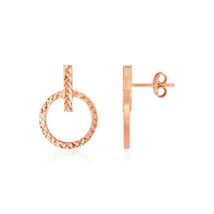 14k Rose Gold Textured 0.75&quot; Length x 0.5&quot; Width Circle and Bar Post Earrings - £155.05 GBP