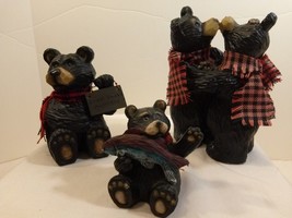 Set of 3 Black Bear Collectible Resin Figurines with Red &amp; Black Fringe Scarves - £21.90 GBP