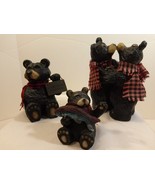 Set of 3 Black Bear Collectible Resin Figurines with Red &amp; Black Fringe ... - £21.72 GBP