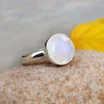 Rainbow Moonstone Ring 925 Solid Silver Ring Rainbow Checker Stone Ring Round Fa - £20.82 GBP