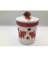 Fall Ceramic Canister Jar Acorn Lid Autumn Leaves Kitchen Storage 6.25&quot; - $273.47 MXN